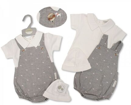 Dungaree Romper Set with Hat - Dog